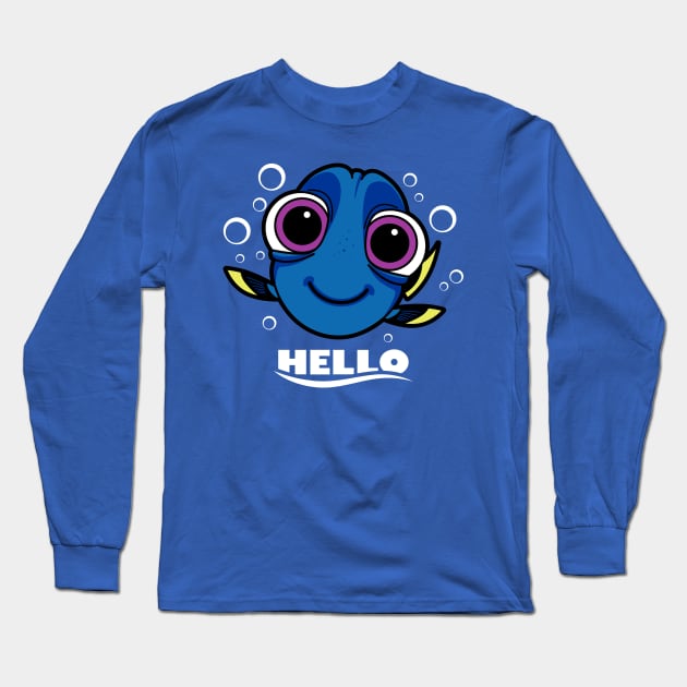 Cute Kawaii Sea Creature Fish Cartoon Underwater Movie Quote Long Sleeve T-Shirt by BoggsNicolas